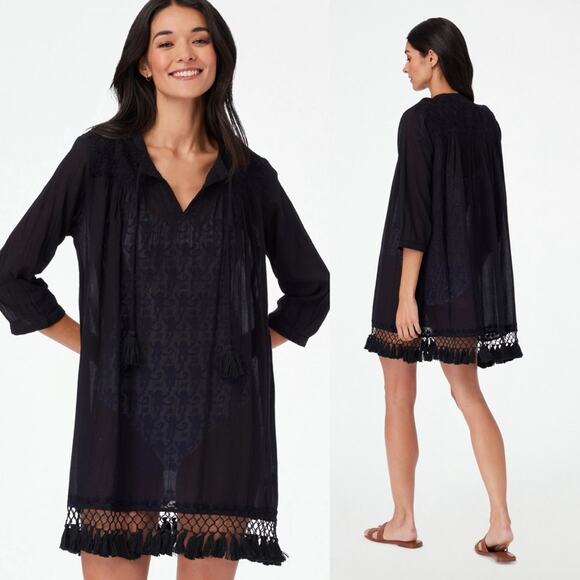 Roberta Roller Rabbit Lucknow Serafina Tunic Black Tassel Swim Cover Up Size M - Picture 1 of 8